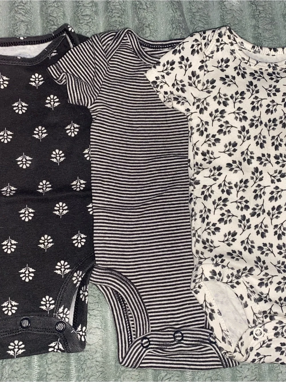 Carter's Black & White Floral and Stripe Baby One-Piece Set